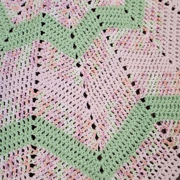 HANDMADE Crochet‎ 12 Point Star Softee Baby Blanket Afghan Pink Green 43 In NEW - Picture 2 of 5